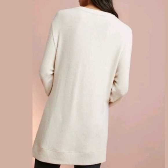 Anthropologie Cream V Neck Long Sleeve Fleece Sweater L - Picture 3 of 13